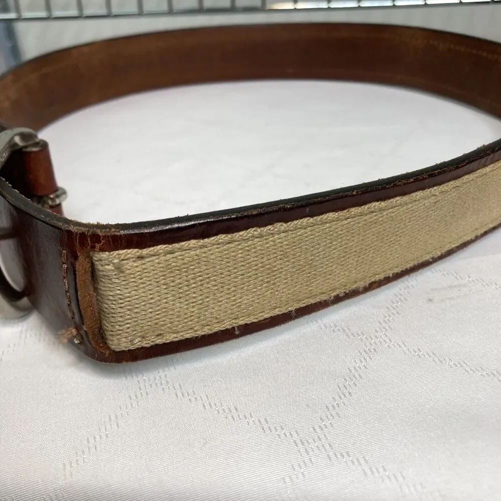 Banana Republic Men's Leather Belt Size 34 Canvas Mixed Media Preppy Old‎ Money